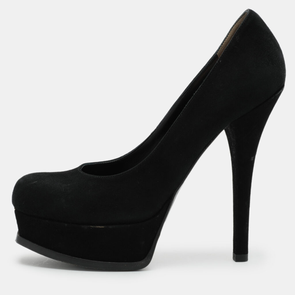 luxury-women-fendi-used-shoes-p1040418-002 Fendi Black Suede Fendista Platform Pumps Size 39