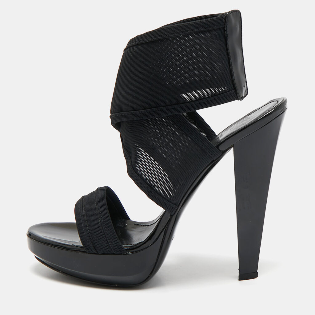 luxury-women-fendi-used-shoes-p1092107-001 Fendi Black Mesh and Patent Ankle Strap Sandals Size 38