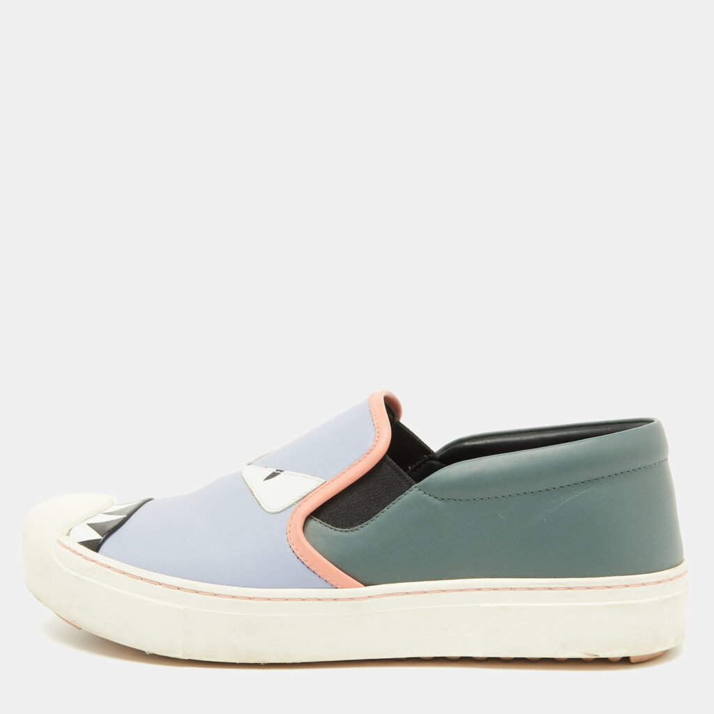 luxury-women-fendi-used-shoes-p1092274-009 Fendi Multicolor Leather Monster Slip On Sneakers Size 38