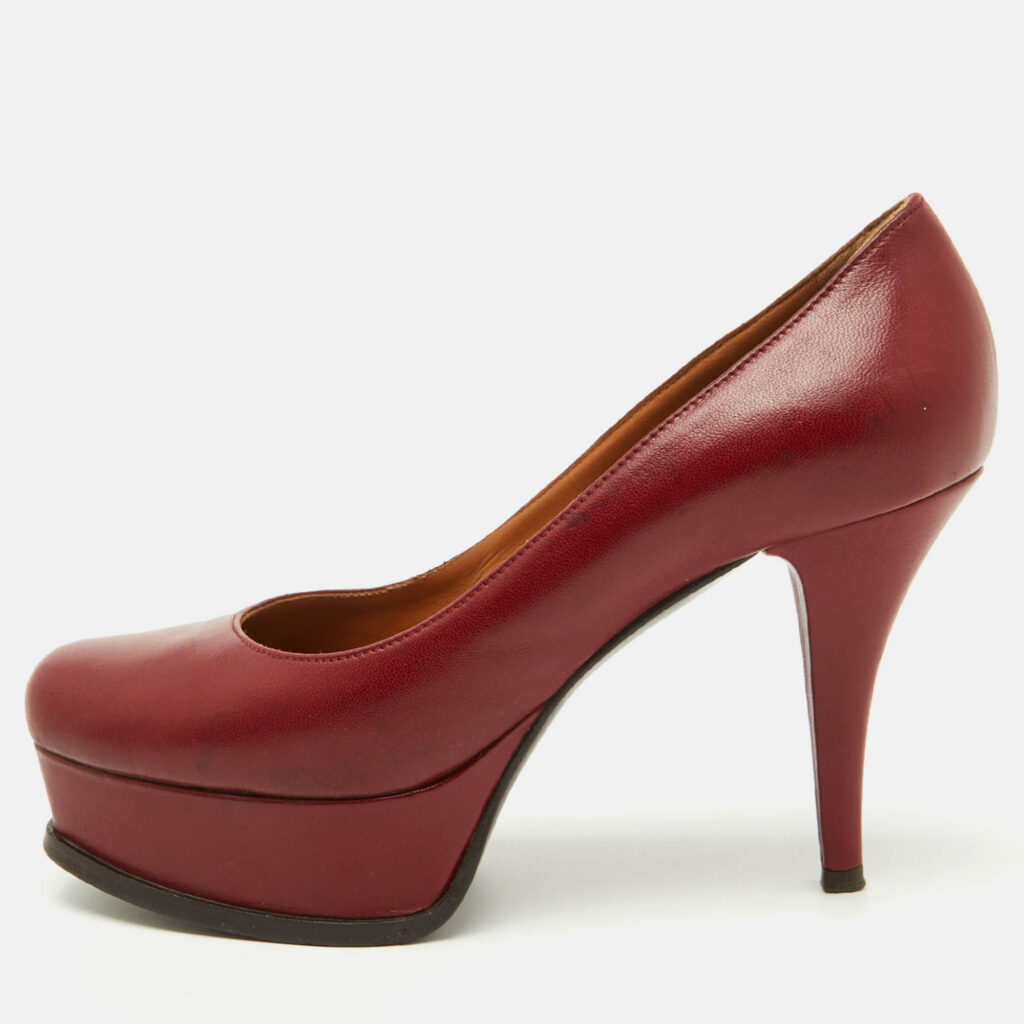 luxury-women-fendi-used-shoes-p1093507-011 Fendi Dark Red Leather Fendista Platform Pumps Size 37