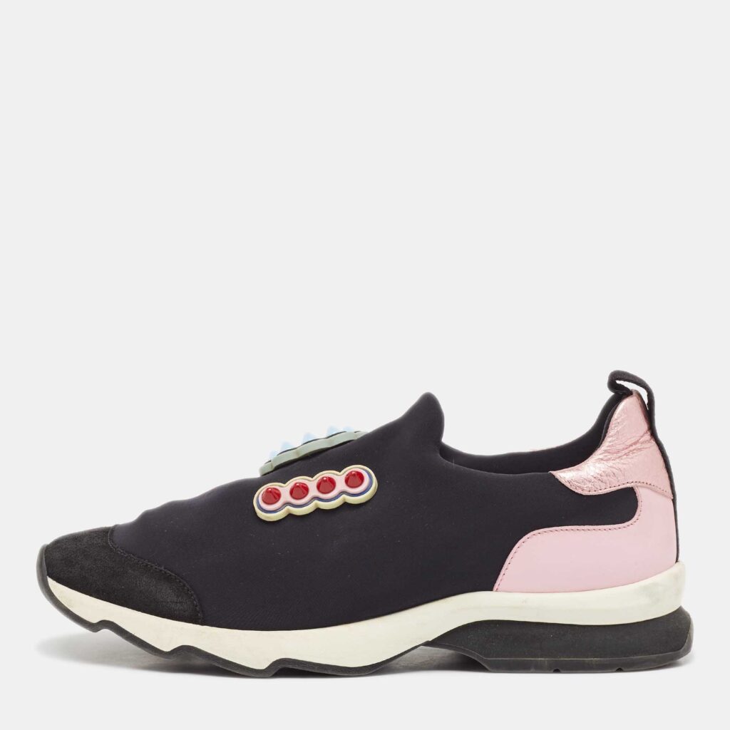 Fendi Multicolor Fabric and Leather Stud Embellished Slip On Sneakers Size 40
