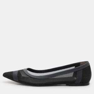 Fendi Black/Blue Mesh And Leather Colibri Ballet Flats Size 37