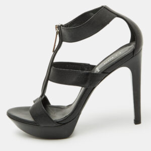 Fendi Black Leather Zipper Strappy Platform Sandals Size 37.5