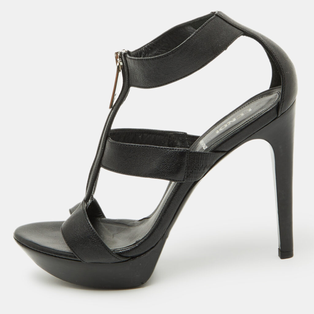 luxury-women-fendi-used-shoes-p1109115-001 Fendi Black Leather Zipper Strappy Platform Sandals Size 37.5