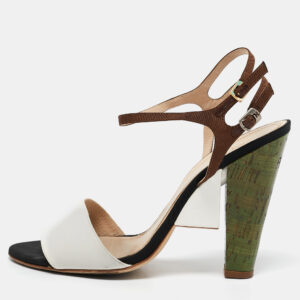 Fendi Multicolor Canvas and Leather Ankle Strap Sandals Size 40