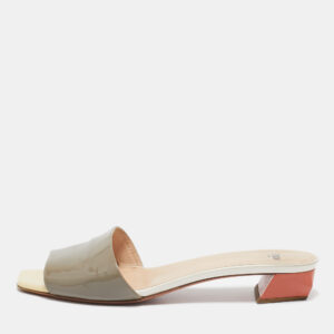 Fendi Grey Patent Leather Slide Sandals Size 41