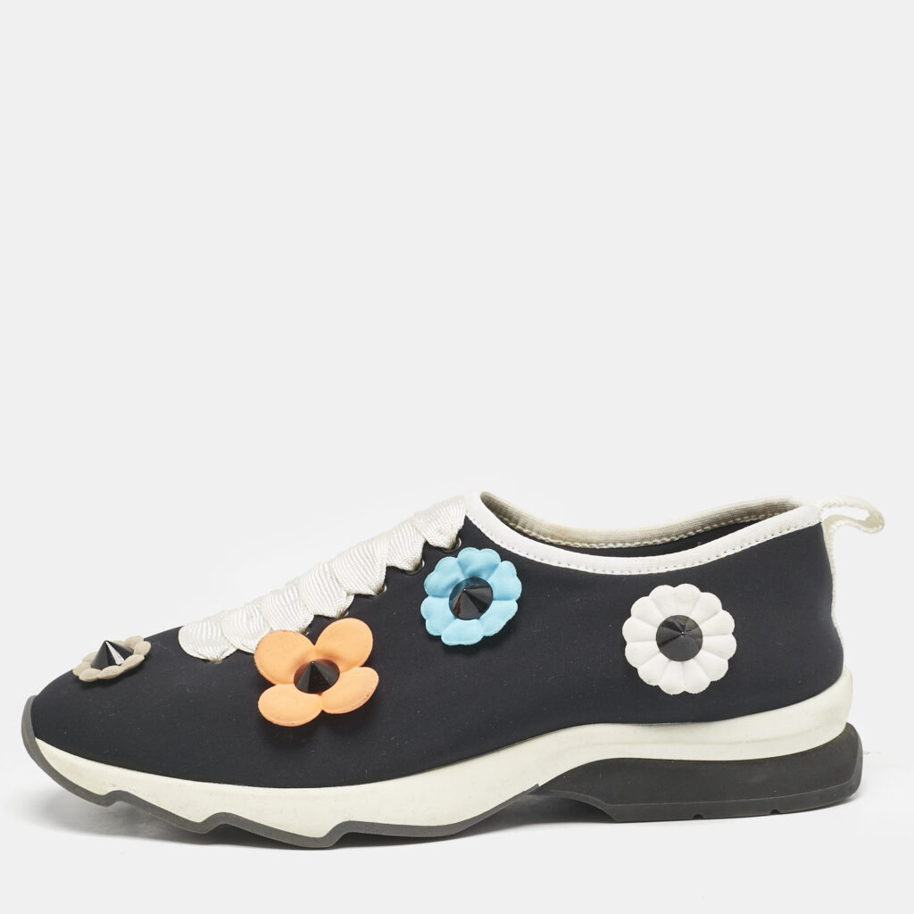 Fendi Black Neoprene Flowerland Slip On Sneakers Size 39