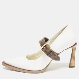 Fendi White/Brown Patent Leather Mary Jane Oversized Sole Pumps Size 37
