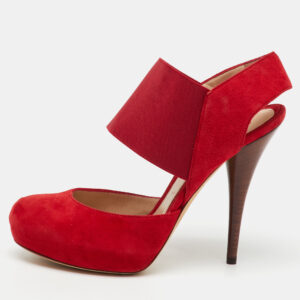 Fendi Red Suede and Stretch Band Ankle Platform Sandals Size 40