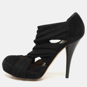 Fendi Black Suede And Fabric Criss Cross Pumps 39