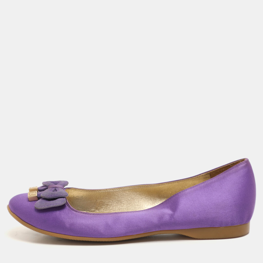 Fendi Purple Satin and Suede Embellished Ballet Flats Size 37