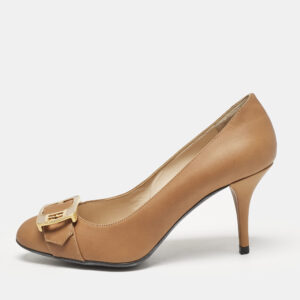 Fendi Brown Leather Chameleon Buckle Detail Pumps Size 36