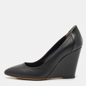 Fendi Black Leather Wedge Pumps Size 36