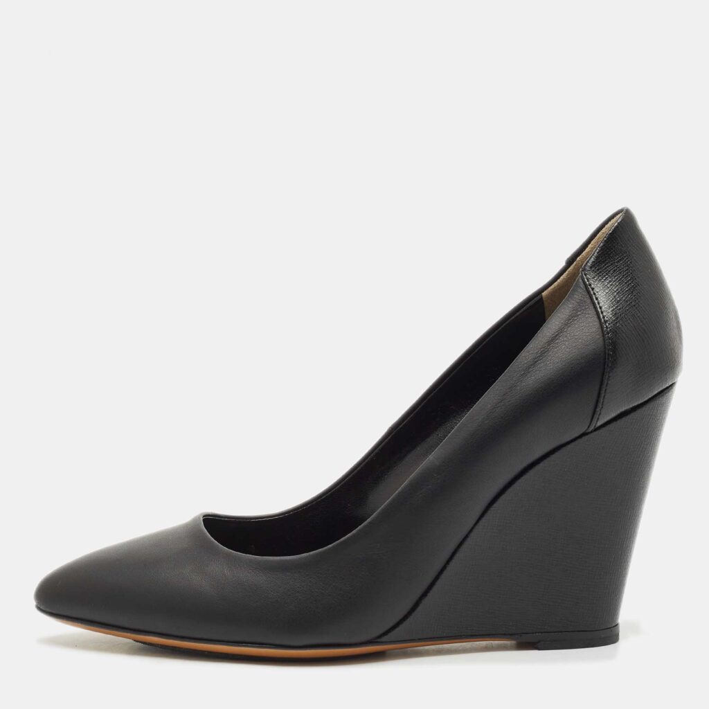 luxury-women-fendi-used-shoes-p1145259-003 Fendi Black Leather Wedge Pumps Size 36