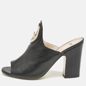 Fendi Black Leather F Logo Mules Size 39.5