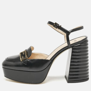 Fendi Black Leather Promenade Platform Sandals Size 37