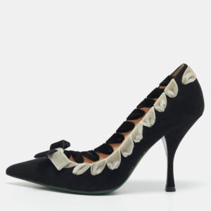 Fendi Black/White Suede Stitched Bow Pumps Size 37