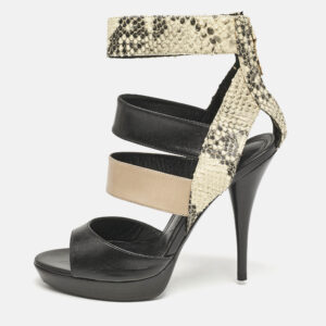Fendi Tricolor Leather and Python Embossed Ankle Strap Platform Sandals Size 38
