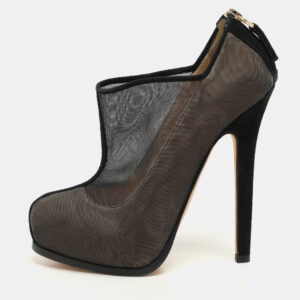 Fendi Black/Beige Mesh and Suede Platform Booties Size 37