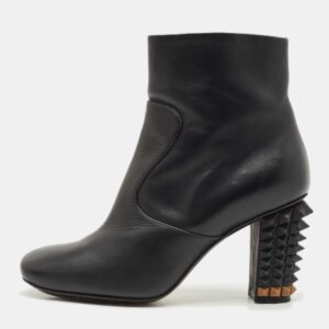 Fendi Black Leather Studded Ankle Boots Size 36