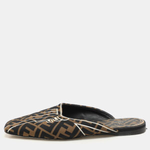 Fendi Brown FF Fabric Freedom Flat Mules Size 38