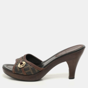 fendi brown zucca coated canvas and leather slide sandals size 37