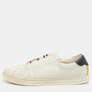 Fendi  Blue Leather Scalloped Logo Rockoko Slip On Sneakers Size 40