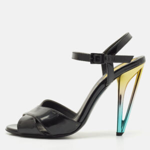 fendi black patent leather ankle strap sandals size 37.5