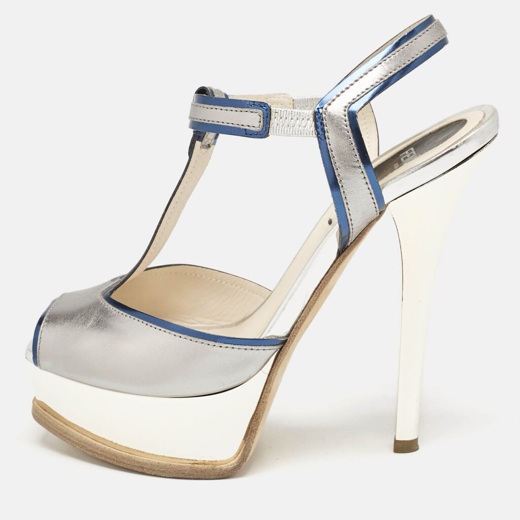 luxury-women-fendi-used-shoes-p1148957-010 Fendi Metallic Multicolor Leather Fendista Platform Sandals Size 36