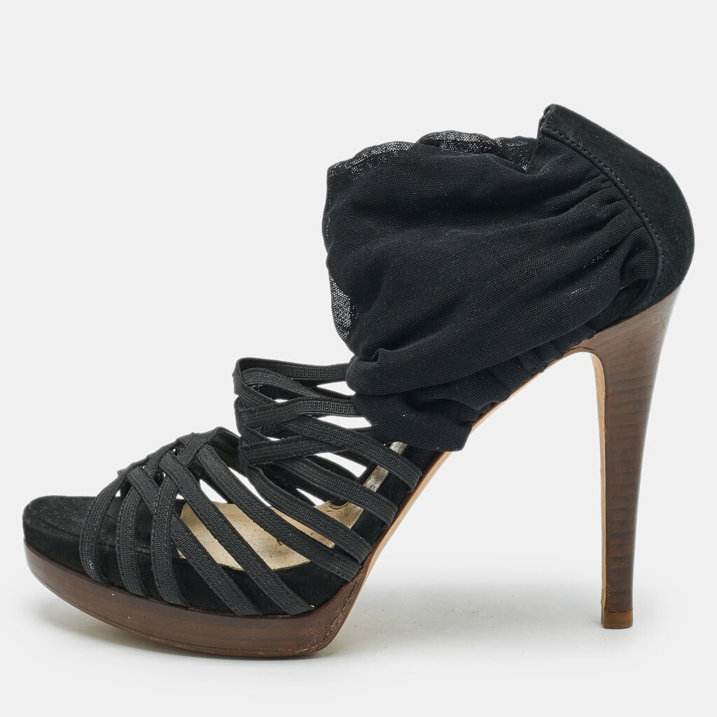 luxury-women-fendi-used-shoes-p1154188-001 Fendi Black Elastic and Jersey Strappy Sandals Size 36