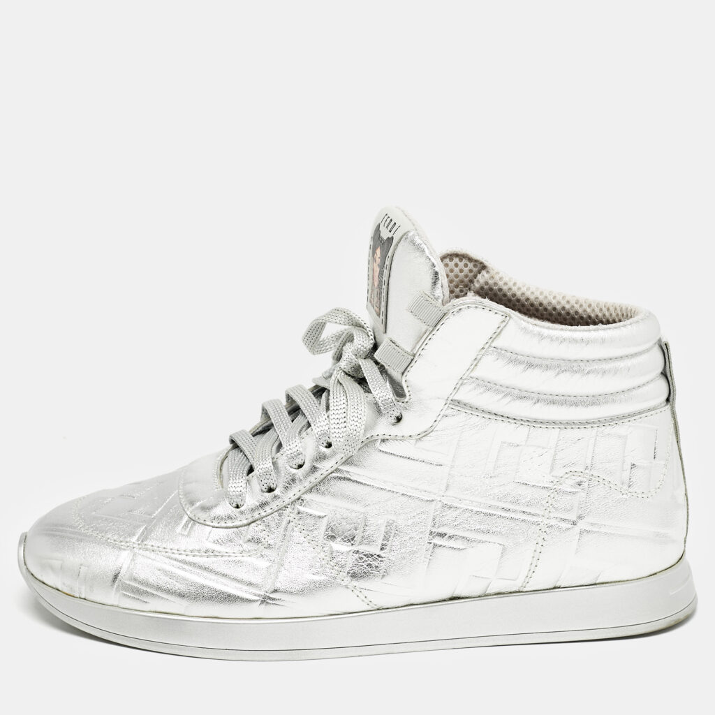 luxury-women-fendi-used-shoes-p1155692-004 Fendi X Nicki Minaj Silver Laminated Leather High Top Sneakers 38.5