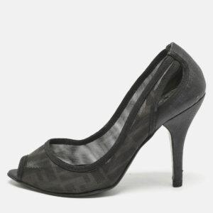 Fendi Black Zucca Mesh and Coated Fabric Peep Toe Pumps Size 37