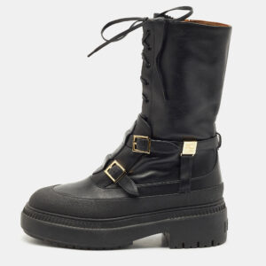 Fendi Black Leather Delfina Biker Boots Size 38