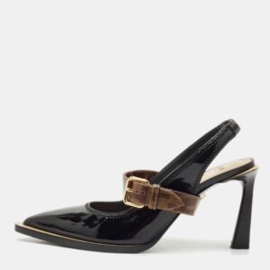 fendi black patent leather fframe slingback  pumps size 37
