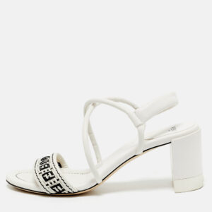 Fendi White/Black Leather Block Heel Ankle Strap Sandals Size 41