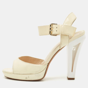 Fendi Beige/White Patent Leather Open Toe Ankle Strap Sandals Size 40