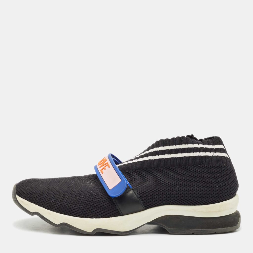 Fendi Black Knit Fabric Rockoko Low Top Sneakers Size 38