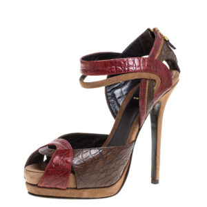 Fendi Multicolor Croc Embossed Leather Platform Sandals Size 38