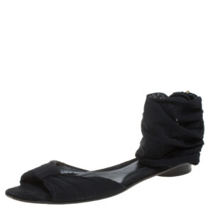 Fendi Black Mesh and Suede Bow Open Toe Flat Sandals Size 38.5
