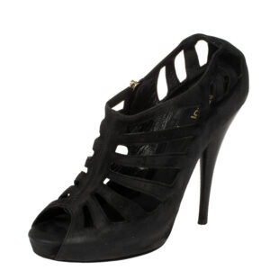 Fendi Black Suede Strappy Peep Toe Zipper Sandals Size 36