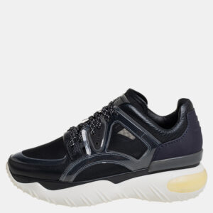 Fendi Black/Purple Mesh And Leather Fancy Sneakers Size 38