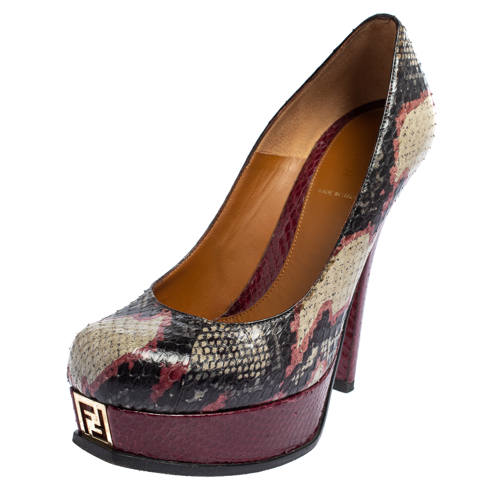 luxury-women-fendi-used-shoes-p423901-003 Fendi Multicolor Python Fendista Platform Pumps Size 40