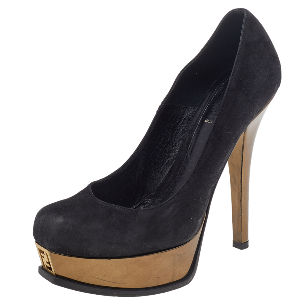luxury-women-fendi-used-shoes-p492133-008 Fendi Black Leather Fendista Platform Pumps Size 40