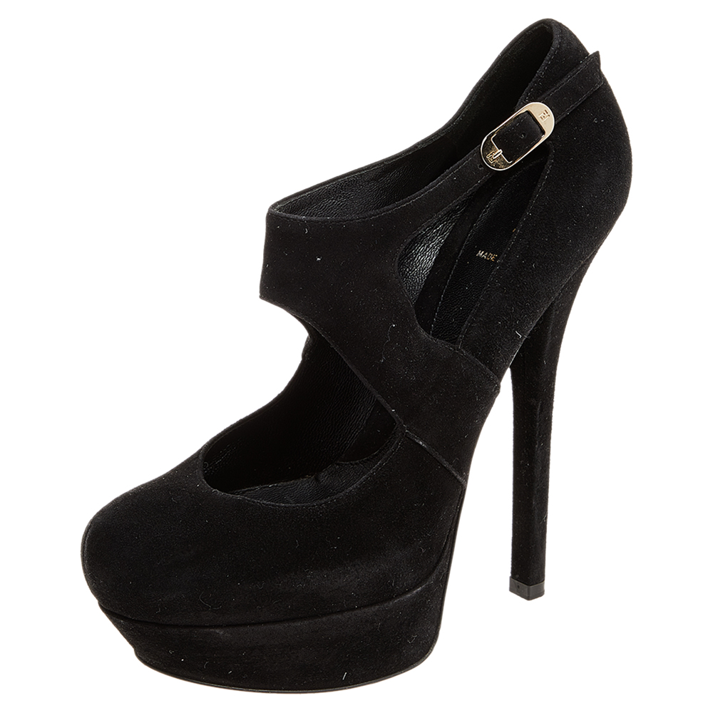 luxury-women-fendi-used-shoes-p502672-006-2 Fendi Black Suede Platform Ankle Strap Pumps Size 39.5
