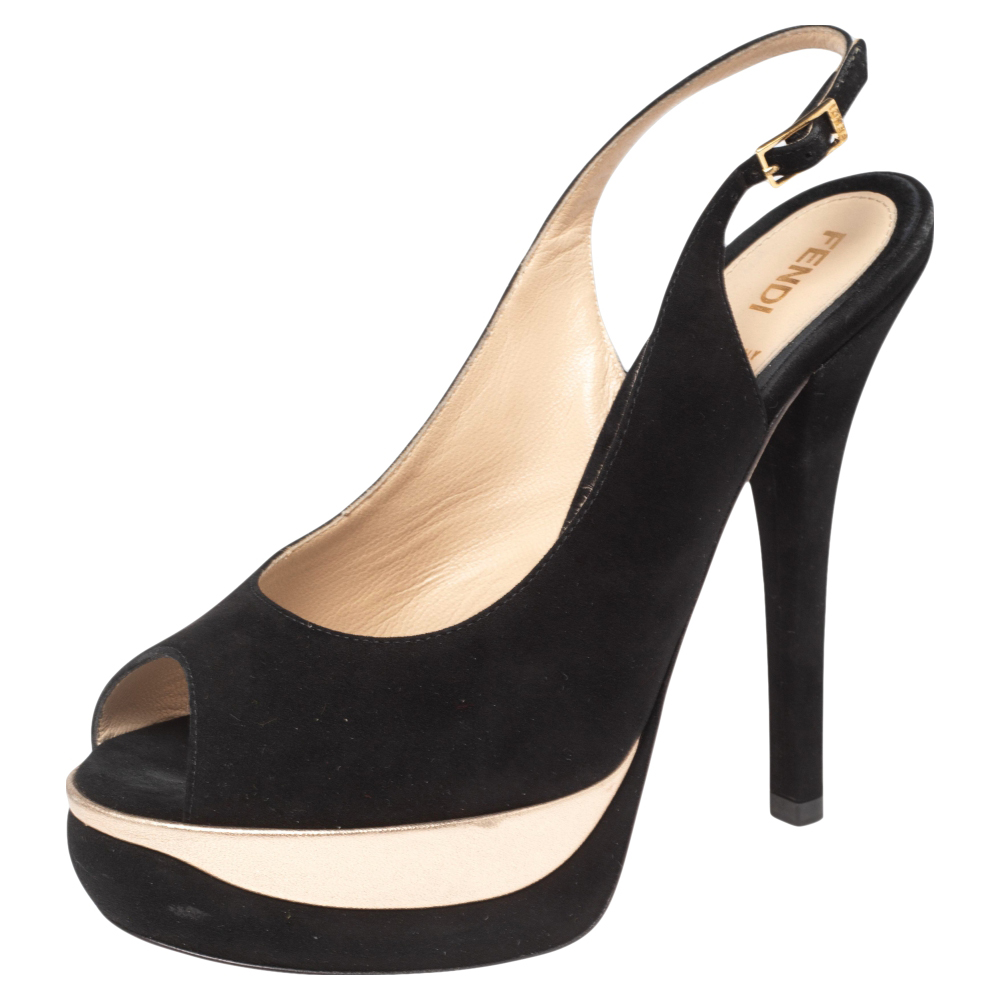luxury-women-fendi-used-shoes-p515230-004-2 Fendi Black Suede Platform Slingback Sandals Size 38.5