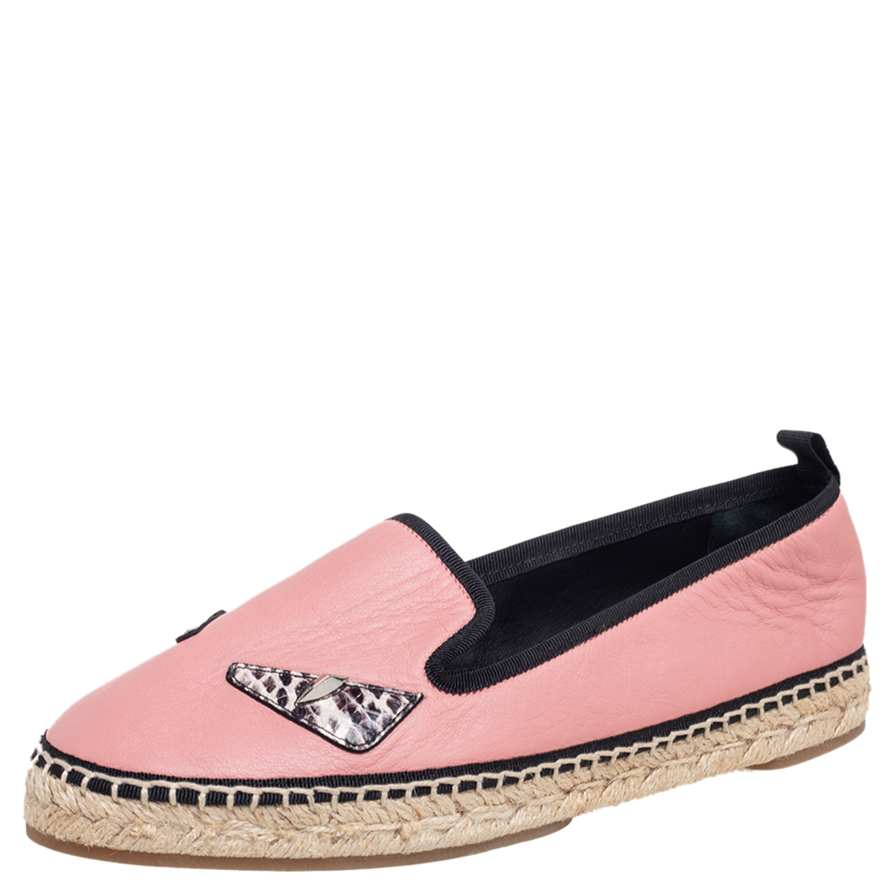 luxury-women-fendi-used-shoes-p554705-007-2 Fendi Pink Leather Bug Eye Espadrille Flats Size 37.5