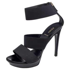 Fendi Black Stretch Band And Leather Strappy Ankle Cuff Sandals Size 39