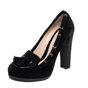 Fendi Black Suede Tassel Detail Loafer Pumps Size 37