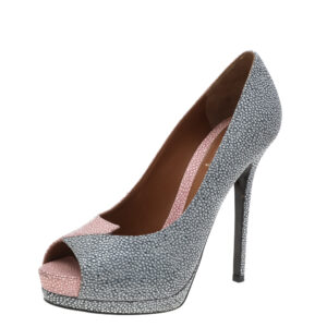 Fendi Pink/Blue Textured Leather Peep Toe Platform Pumps Size 40
