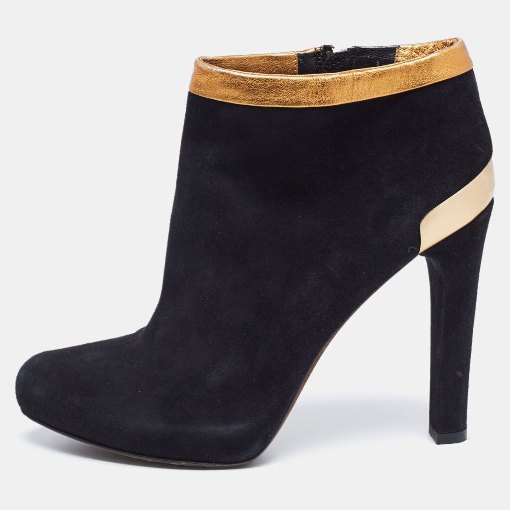 luxury-women-fendi-used-shoes-p642028-005-2 Fendi Black/Gold Leather And Suede Platform Ankle Boots Size 39.5